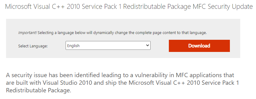 Microsoft Visual C++ 2010 Service Pack 1 Redistributable Package